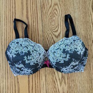 Victoria's Secret Dream Angels Push Up Bra Black with Pink Lace Overlay